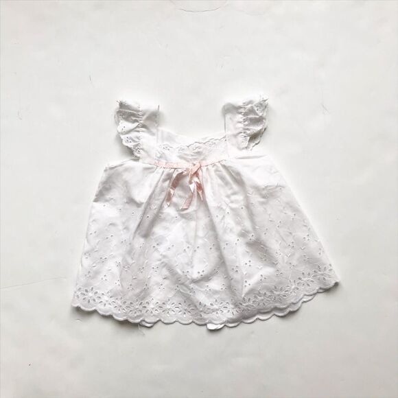 Vintage Pink dot dress w/eyelet pinafore 12-18m - Picture 3 of 6